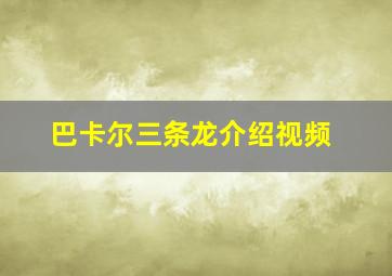 巴卡尔三条龙介绍视频