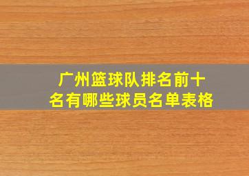 广州篮球队排名前十名有哪些球员名单表格