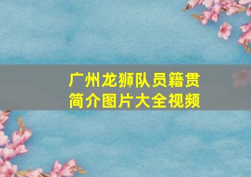 广州龙狮队员籍贯简介图片大全视频