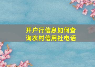 开户行信息如何查询农村信用社电话