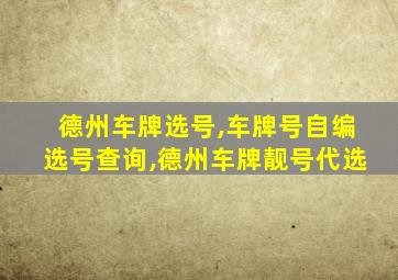 德州车牌选号,车牌号自编选号查询,德州车牌靓号代选