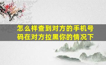 怎么样查到对方的手机号码在对方拉黑你的情况下