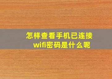 怎样查看手机已连接wifi密码是什么呢