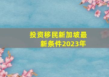 投资移民新加坡最新条件2023年