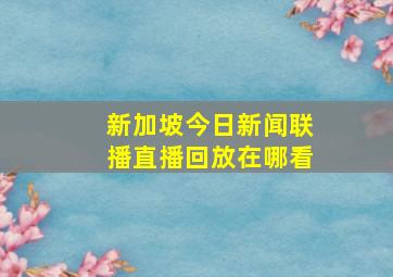 新加坡今日新闻联播直播回放在哪看