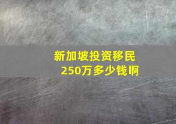 新加坡投资移民250万多少钱啊