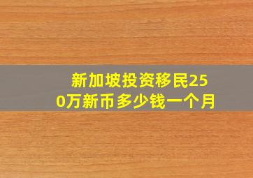 新加坡投资移民250万新币多少钱一个月