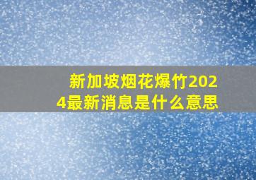 新加坡烟花爆竹2024最新消息是什么意思