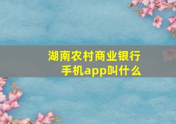 湖南农村商业银行手机app叫什么