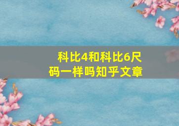 科比4和科比6尺码一样吗知乎文章