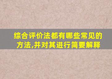 综合评价法都有哪些常见的方法,并对其进行简要解释