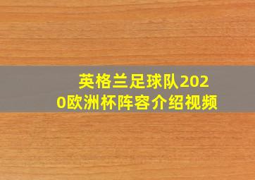 英格兰足球队2020欧洲杯阵容介绍视频