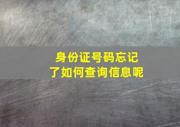 身份证号码忘记了如何查询信息呢