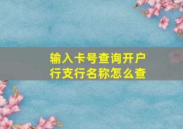 输入卡号查询开户行支行名称怎么查