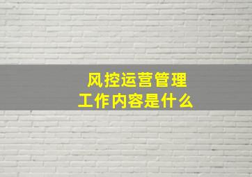 风控运营管理工作内容是什么