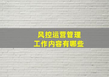 风控运营管理工作内容有哪些