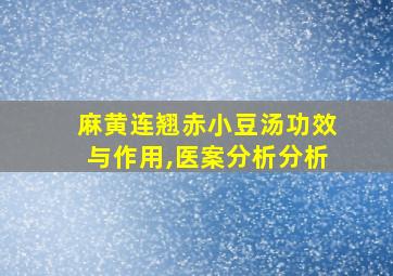 麻黄连翘赤小豆汤功效与作用,医案分析分析