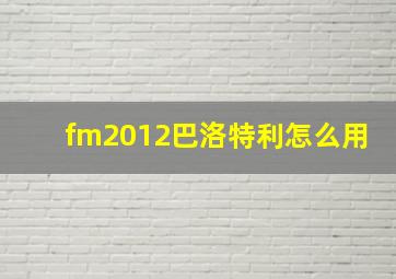 fm2012巴洛特利怎么用