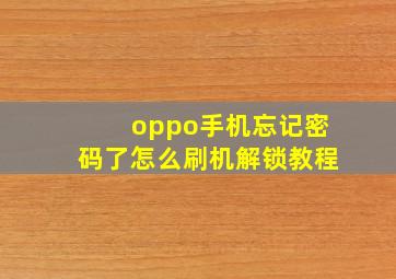 oppo手机忘记密码了怎么刷机解锁教程