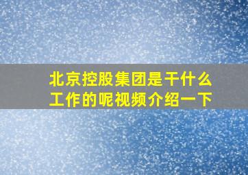 北京控股集团是干什么工作的呢视频介绍一下