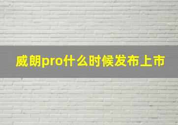 威朗pro什么时候发布上市