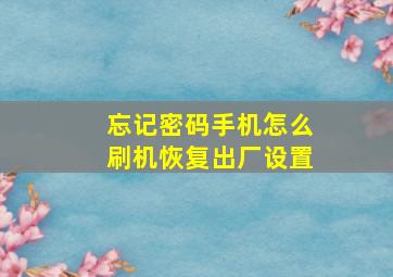 忘记密码手机怎么刷机恢复出厂设置