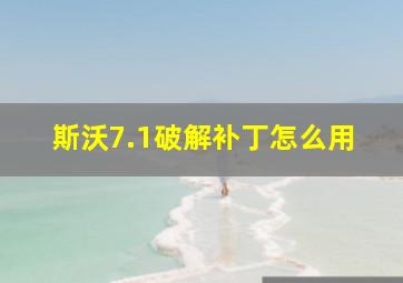 斯沃7.1破解补丁怎么用